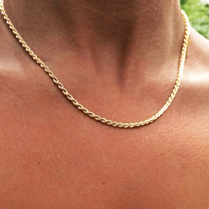 18K Gold Plated Twisted Rope Chain Necklace for Men & Women